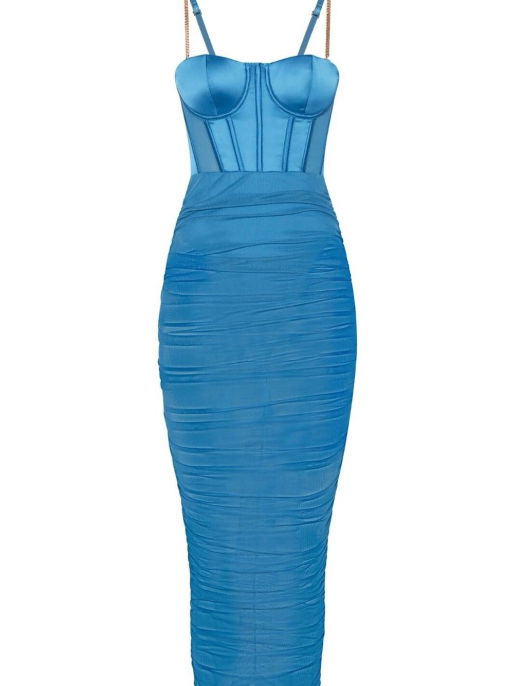Meshki Electric Blue Ruched Bustier Maxi Dress